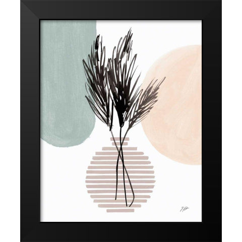 Pampas Stem Still Life Soft Coral Black Modern Wood Framed Art Print by Panganiban, Karyn