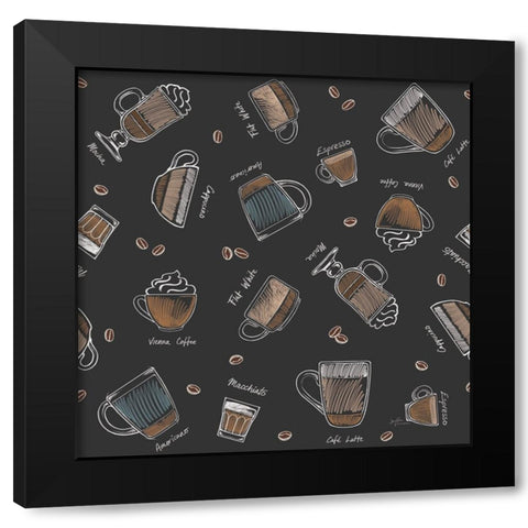 Coffee Guide Pattern IA Black Modern Wood Framed Art Print with Double Matting by Penner, Janelle