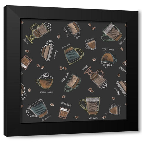Coffee Guide Pattern IB Black Modern Wood Framed Art Print with Double Matting by Penner, Janelle