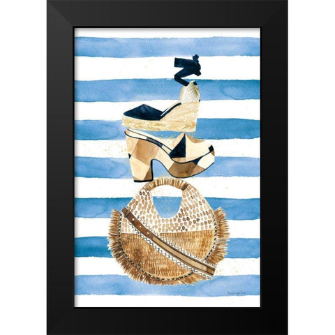Beach Glam II Navy on Stripes Black Modern Wood Framed Art Print by Charro, Mercedes Lopez