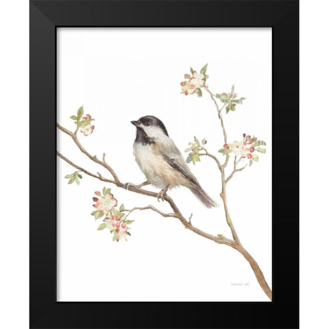 Black Capped Chickadee v2 on White Black Modern Wood Framed Art Print by Nai, Danhui