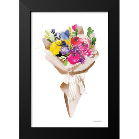 Happy Flowers Black Modern Wood Framed Art Print by Charro, Mercedes Lopez