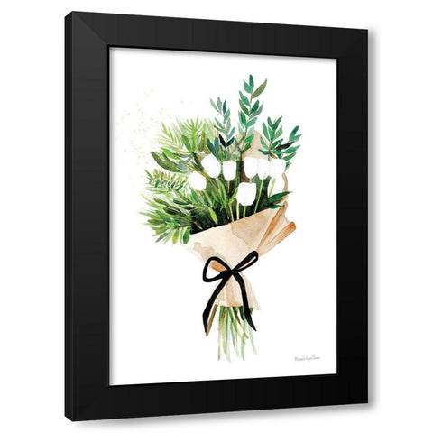 White Tulips Black Modern Wood Framed Art Print by Charro, Mercedes Lopez