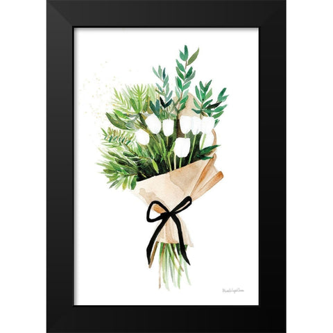 White Tulips Black Modern Wood Framed Art Print by Charro, Mercedes Lopez