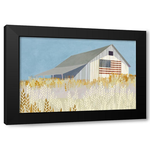Wheat Fields Barn with Flag Black Modern Wood Framed Art Print by Tillmon, Avery