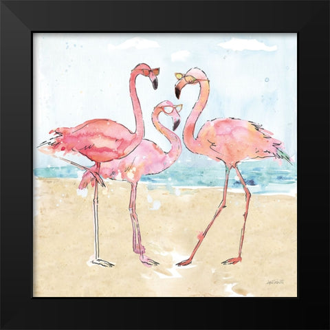 Flamingo Fever Beach Black Modern Wood Framed Art Print by Tavoletti, Anne