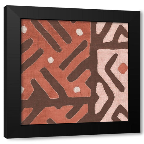 Kuba Cloth I Square II Blush Black Modern Wood Framed Art Print with Double Matting by Wild Apple Portfolio