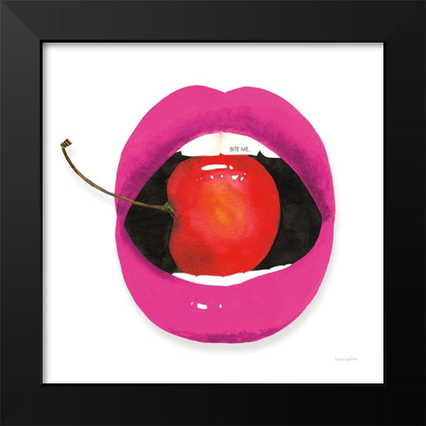 Pink Lips Black Modern Wood Framed Art Print by Charro, Mercedes Lopez