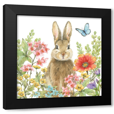 Garden Bunnies III Black Modern Wood Framed Art Print by Trimbach, Leslie