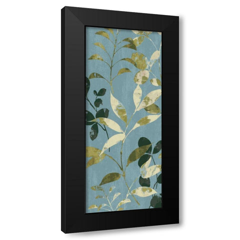 Leaves on Blue I Black Modern Wood Framed Art Print with Double Matting by Wild Apple Portfolio