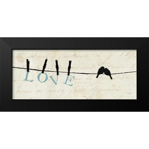 Birds on a Wire - Love Black Modern Wood Framed Art Print by Pelletier, Alain