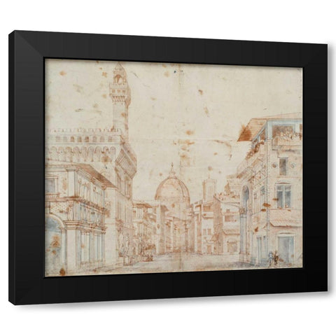 Firenze Perspective Black Modern Wood Framed Art Print by Peruzzi, Baldassare