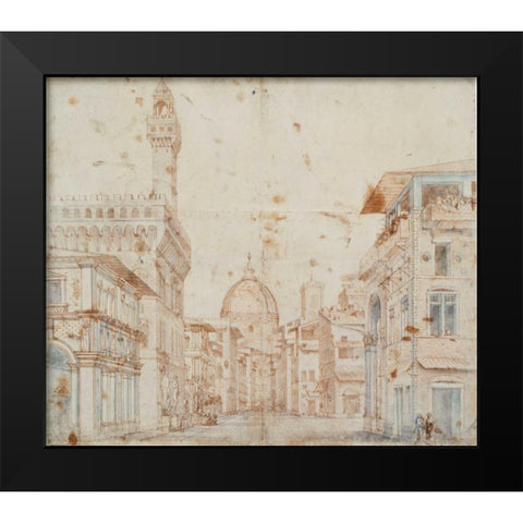Firenze Perspective Black Modern Wood Framed Art Print by Peruzzi, Baldassare
