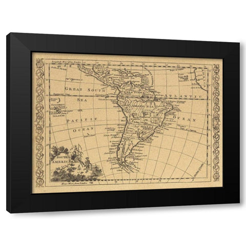 South America 1802 Black Modern Wood Framed Art Print by World Map