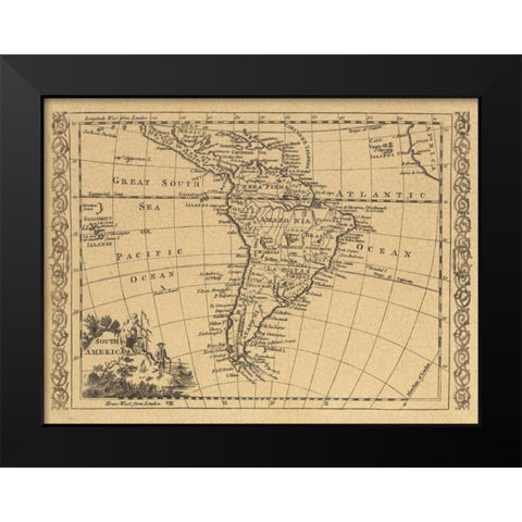 South America 1802 Black Modern Wood Framed Art Print by World Map