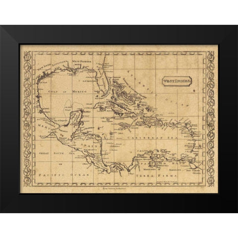 West Indies 1806 Black Modern Wood Framed Art Print by World Map