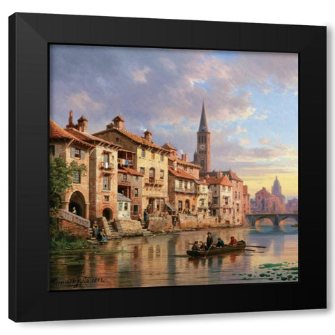 Riverside Village I Black Modern Wood Framed Art Print with Double Matting by Kuwasseg, Charles