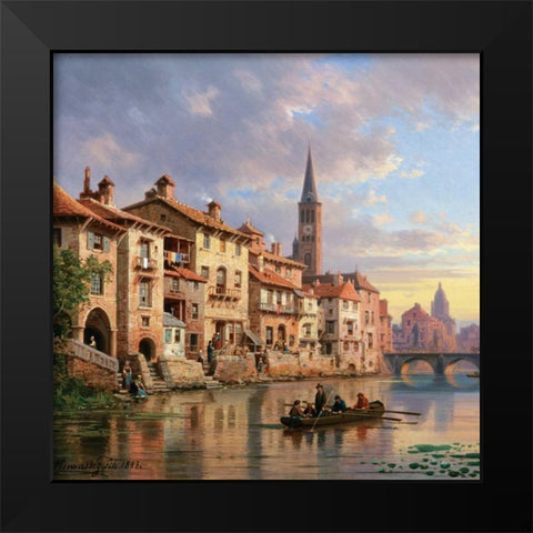 Riverside Village I Black Modern Wood Framed Art Print by Kuwasseg, Charles