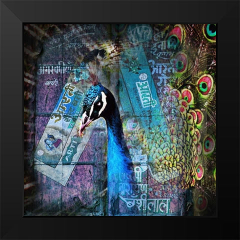 Peacock Black Modern Wood Framed Art Print by de Haas, Mascha