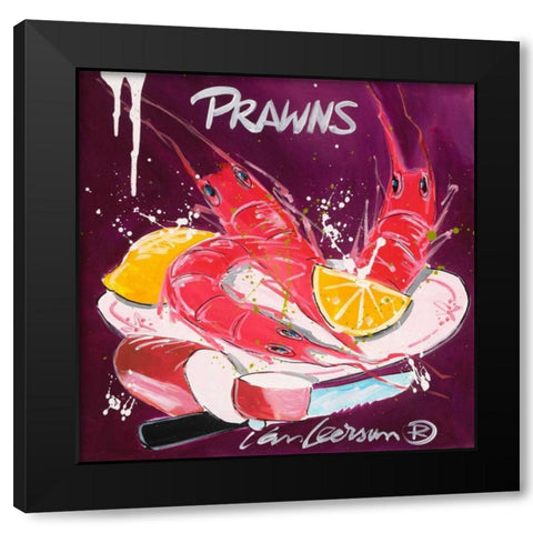 Prawns Black Modern Wood Framed Art Print with Double Matting by van Leersum, El
