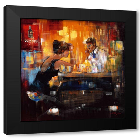 Bar Scene I Black Modern Wood Framed Art Print with Double Matting by Madjid