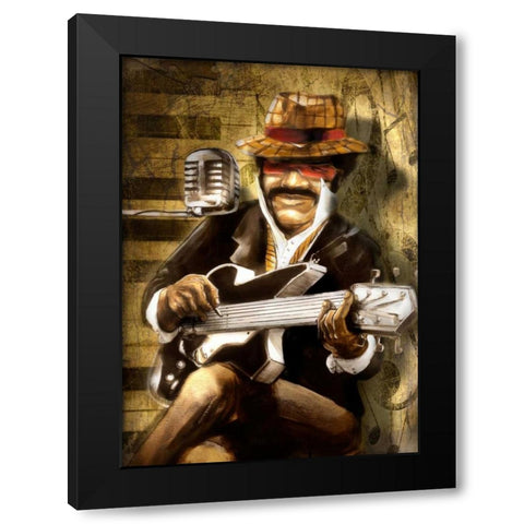 The Guitarist Black Modern Wood Framed Art Print with Double Matting by Sola, Bresso