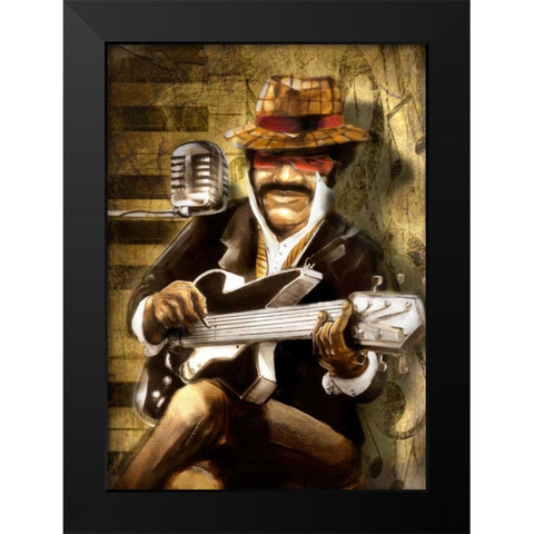 The Guitarist Black Modern Wood Framed Art Print by Sola, Bresso