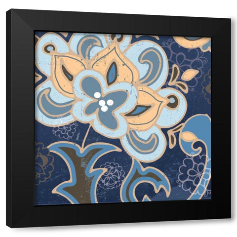 Paisley Blossom Blue I Black Modern Wood Framed Art Print with Double Matting by Mark, Leslie