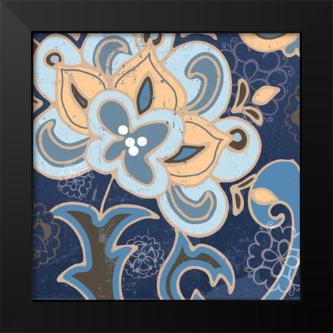 Paisley Blossom Blue I Black Modern Wood Framed Art Print by Mark, Leslie