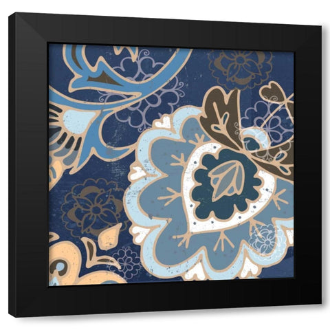 Paisley Blossom Blue II Black Modern Wood Framed Art Print with Double Matting by Mark, Leslie
