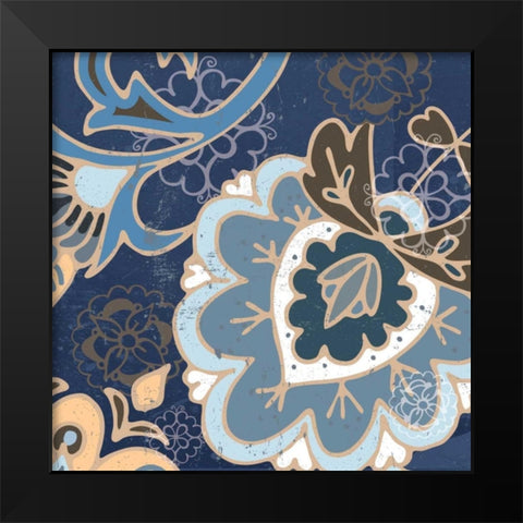 Paisley Blossom Blue II Black Modern Wood Framed Art Print by Mark, Leslie