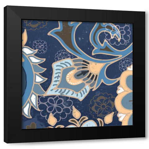 Paisley Blossom Blue III Black Modern Wood Framed Art Print with Double Matting by Mark, Leslie