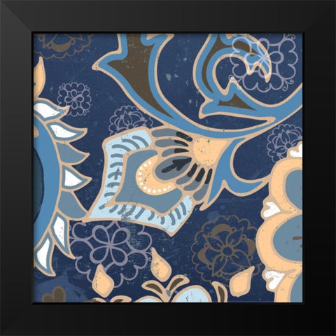 Paisley Blossom Blue III Black Modern Wood Framed Art Print by Mark, Leslie