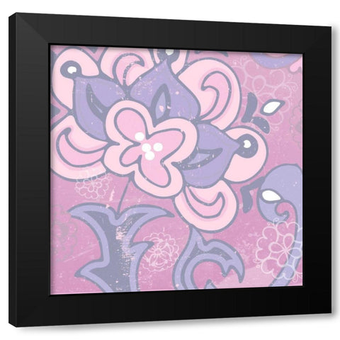 Paisley Blossom Pink I Black Modern Wood Framed Art Print with Double Matting by Mark, Leslie
