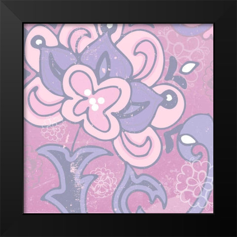 Paisley Blossom Pink I Black Modern Wood Framed Art Print by Mark, Leslie