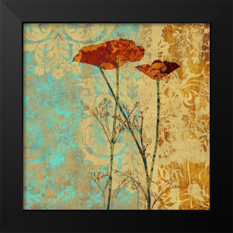 Poppies and Damask II Black Modern Wood Framed Art Print by Montillio, Louise
