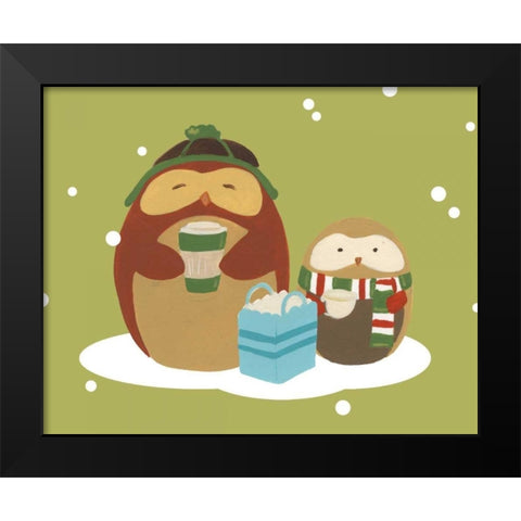 Happy Owlidays VIII Black Modern Wood Framed Art Print by Vess, June Erica