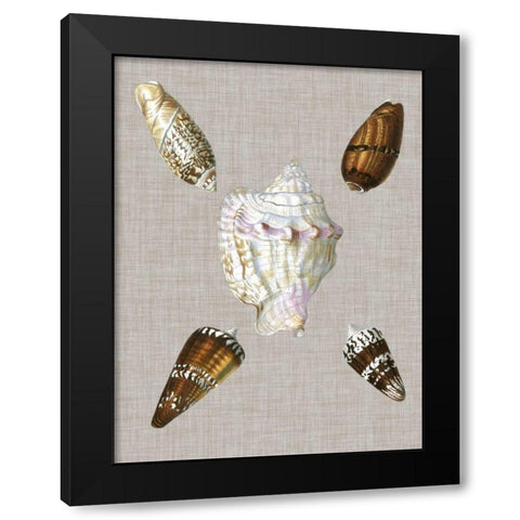 Shells on Linen II Black Modern Wood Framed Art Print by Vision Studio