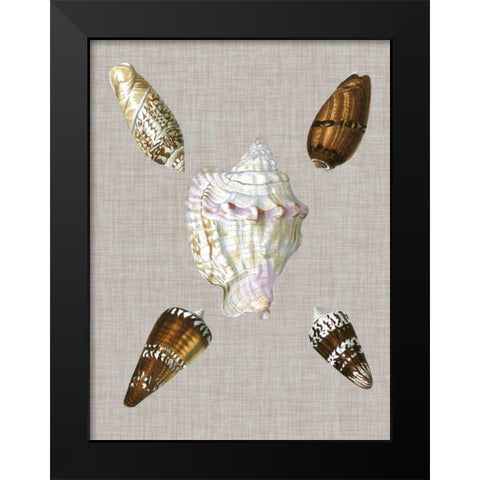 Shells on Linen II Black Modern Wood Framed Art Print by Vision Studio