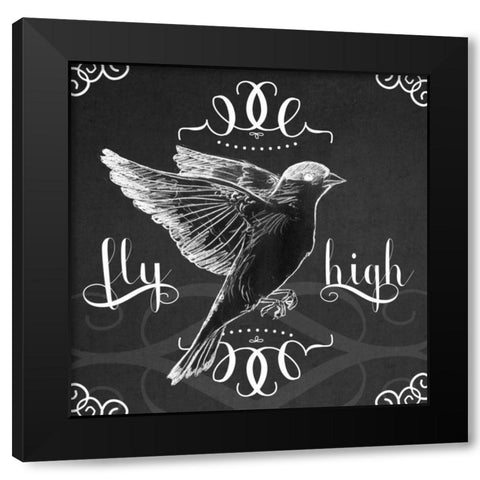 Chalkboard Bird I Black Modern Wood Framed Art Print with Double Matting by Vess, June Erica