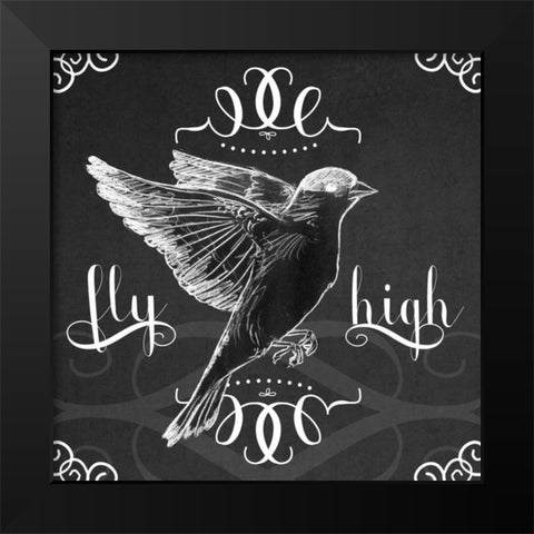 Chalkboard Bird I Black Modern Wood Framed Art Print by Vess, June Erica