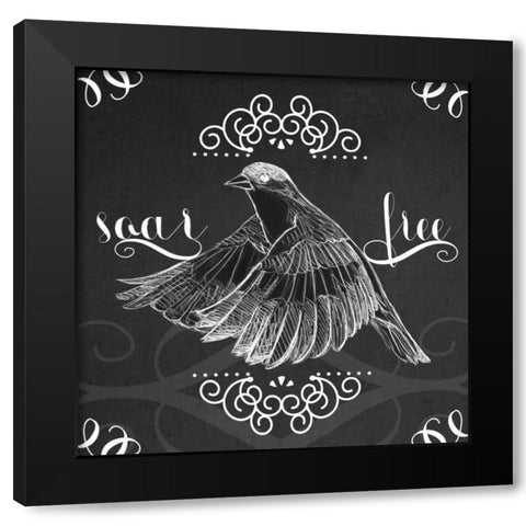 Chalkboard Bird II Black Modern Wood Framed Art Print with Double Matting by Vess, June Erica