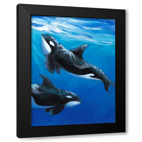 Under Sea Whales II Black Modern Wood Framed Art Print by OToole, Tim