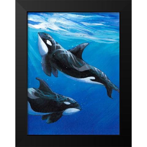 Under Sea Whales II Black Modern Wood Framed Art Print by OToole, Tim