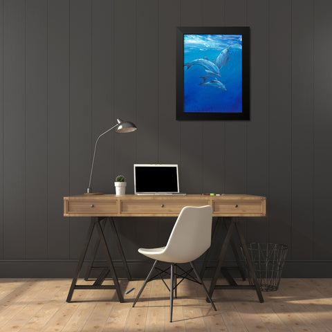 Under Sea Dolphins Black Modern Wood Framed Art Print by OToole, Tim