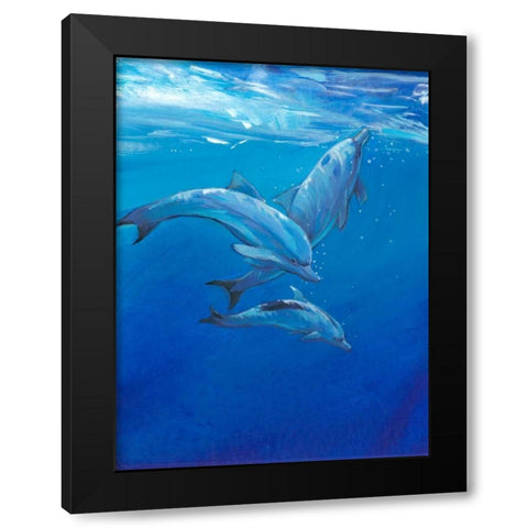 Under Sea Dolphins Black Modern Wood Framed Art Print by OToole, Tim