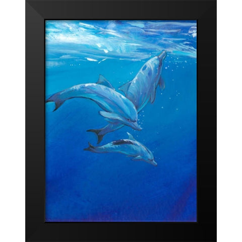Under Sea Dolphins Black Modern Wood Framed Art Print by OToole, Tim