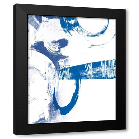 Blue Scribbles III Black Modern Wood Framed Art Print with Double Matting by Vision Studio