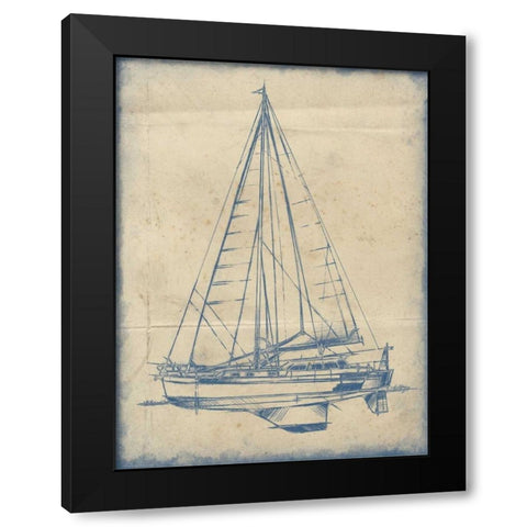 Yacht Blueprint I Black Modern Wood Framed Art Print by Harper, Ethan