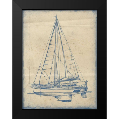 Yacht Blueprint I Black Modern Wood Framed Art Print by Harper, Ethan